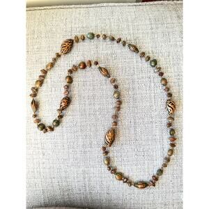 Vintage 1970's Natural Seed Pod Brown Tan Long Necklace